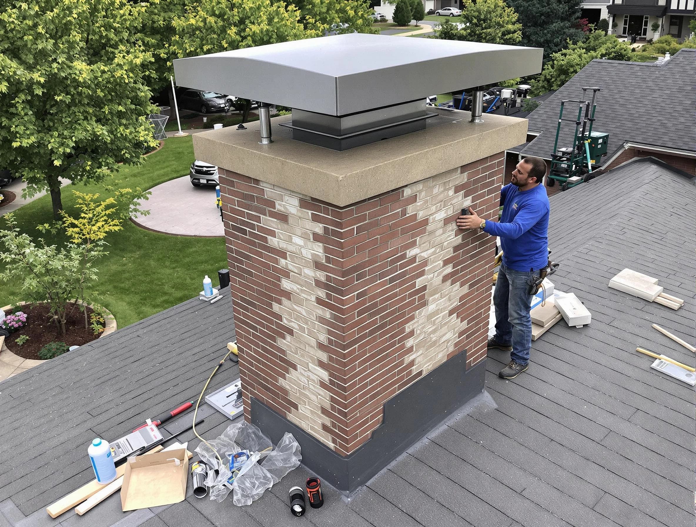 South Weber Chimney Sweep team working on a custom chimney remodel in South Weber, UT
