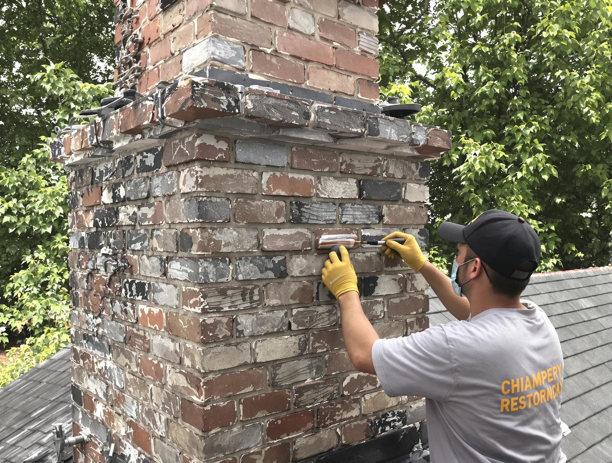 In-progress chimney restoration by South Weber Chimney Sweep in South Weber, UT