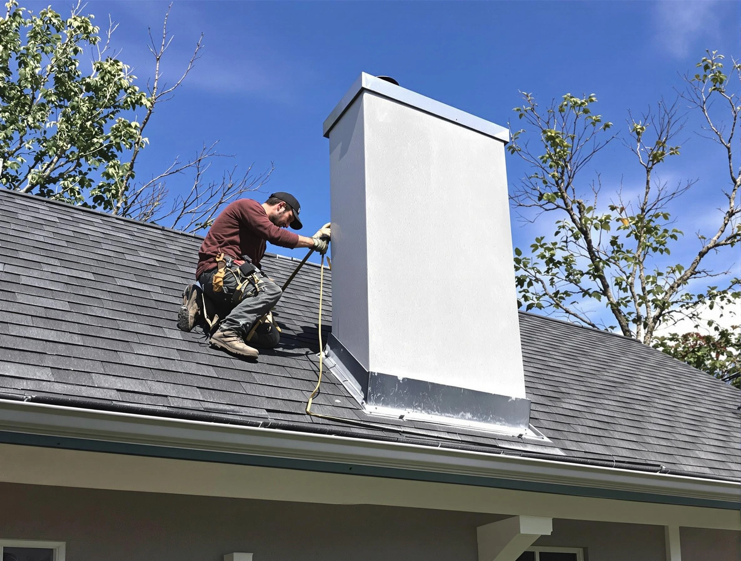South Weber Chimney Sweep team member finishing chimney construction in South Weber, UT