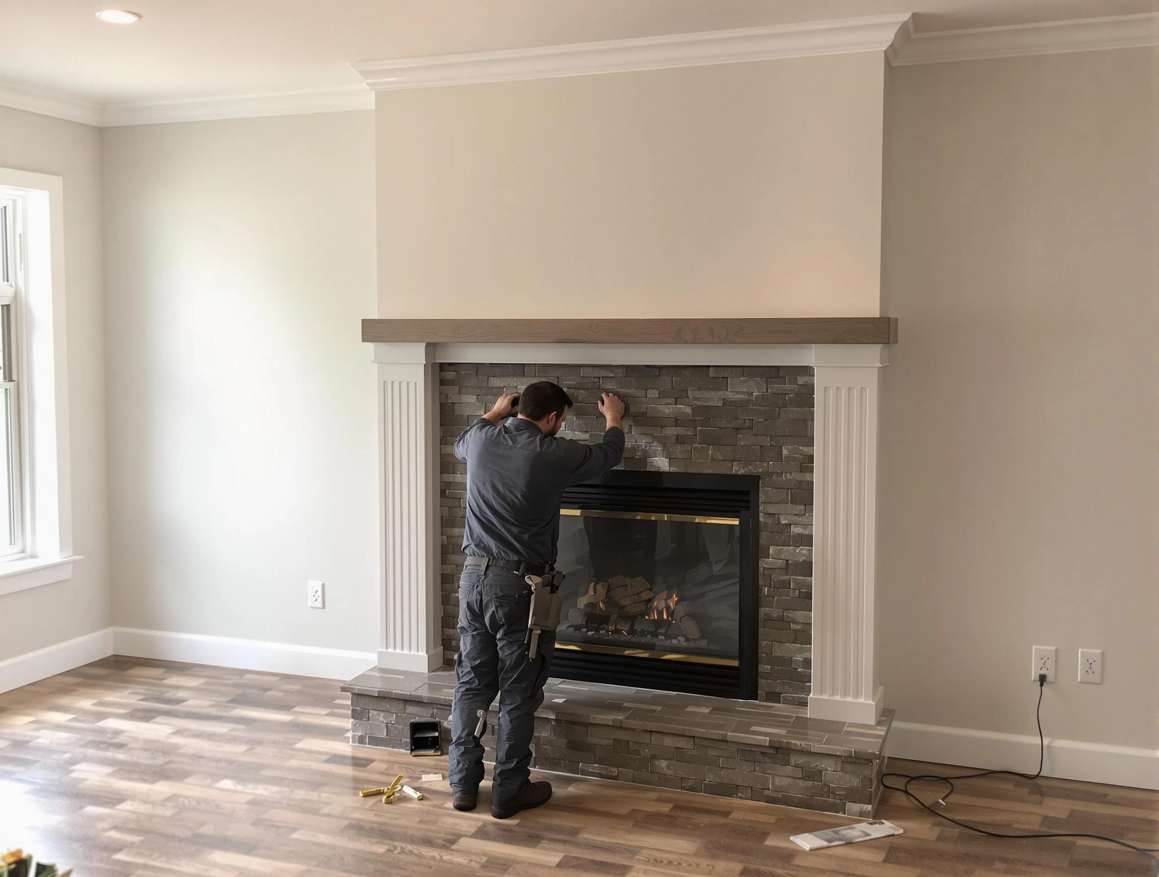 South Weber Chimney Sweep finishing a custom fireplace install in South Weber, UT